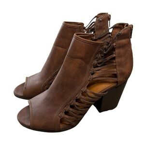 Rampage Brown Open-Toe Cutout Block Heel Booties